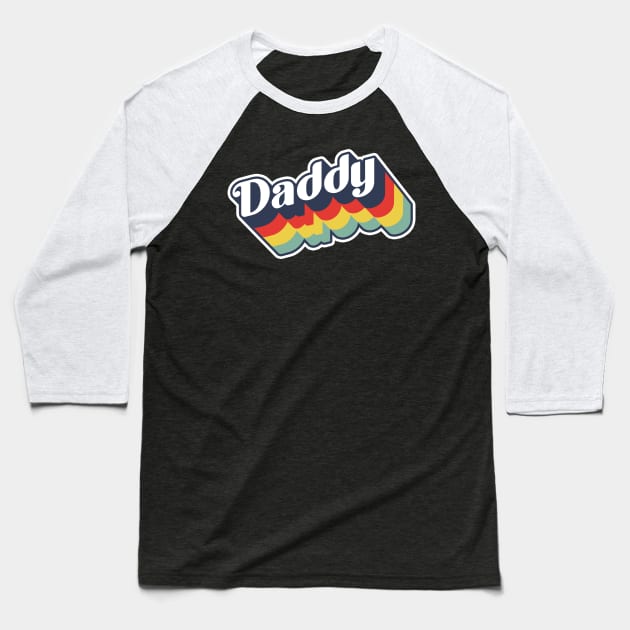 Daddy Retro Rainbow Baseball T-Shirt by HappyGiftArt